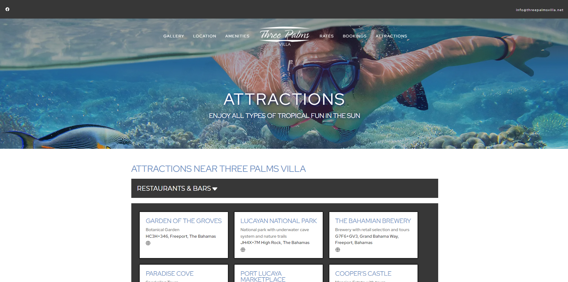 Three Palms Villa Website Attractions Page Still