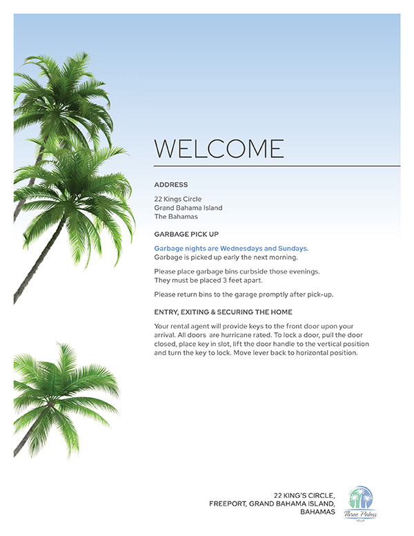 Three Palms Villa Document Welcome Page