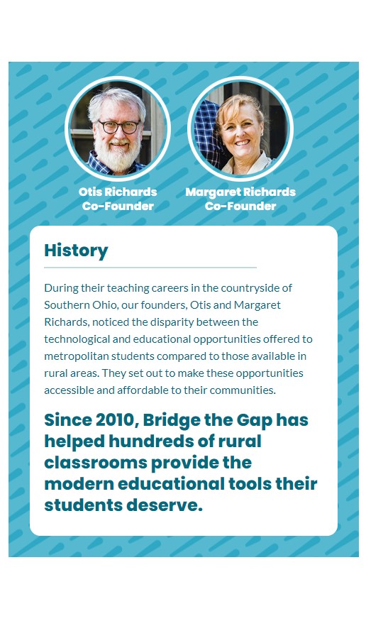 Bridge the Gap Website History Section Mobile Still